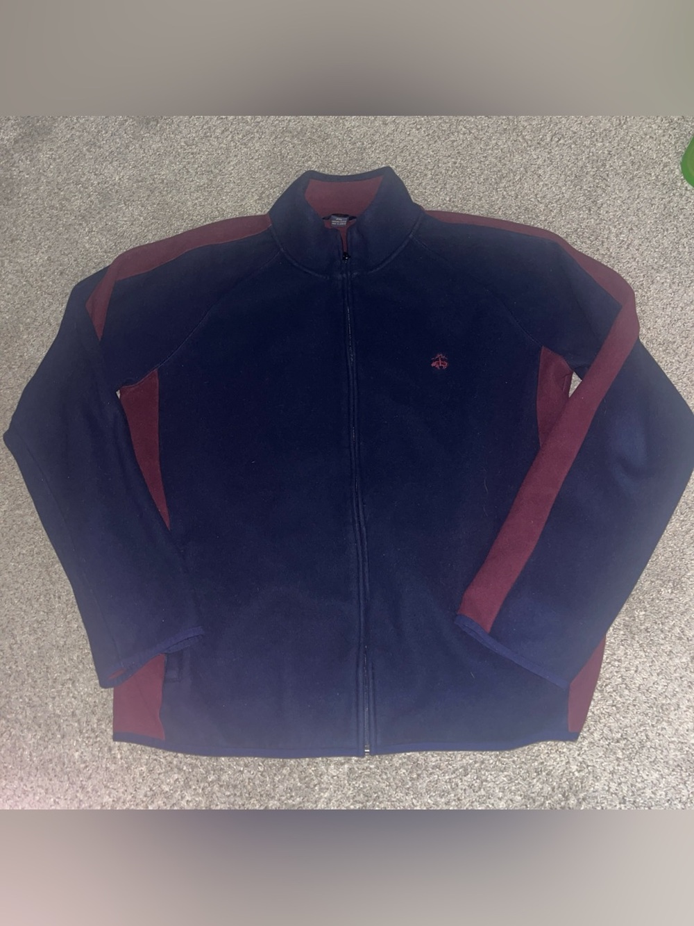 Brooks Brothers 346 Fleece Full Zip Jacket Men's 2XL Navy Blue Maroon Soft Warm